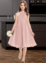 Load image into Gallery viewer, Miah A-Line Scoop Neck Knee-Length Chiffon Junior Bridesmaid Dress With Beading Sequins XXCP0013365