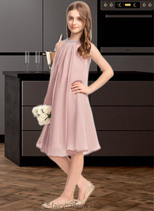 Miah A-Line Scoop Neck Knee-Length Chiffon Junior Bridesmaid Dress With Beading Sequins XXCP0013365