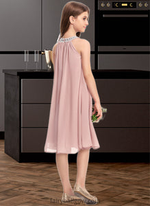 Miah A-Line Scoop Neck Knee-Length Chiffon Junior Bridesmaid Dress With Beading Sequins XXCP0013365