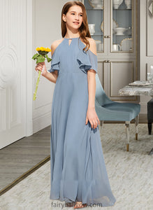 Charlize A-Line Scoop Neck Floor-Length Chiffon Junior Bridesmaid Dress With Cascading Ruffles XXCP0013367