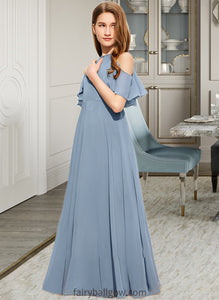 Charlize A-Line Scoop Neck Floor-Length Chiffon Junior Bridesmaid Dress With Cascading Ruffles XXCP0013367