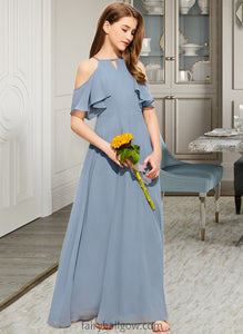 Charlize A-Line Scoop Neck Floor-Length Chiffon Junior Bridesmaid Dress With Cascading Ruffles XXCP0013367