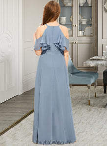 Charlize A-Line Scoop Neck Floor-Length Chiffon Junior Bridesmaid Dress With Cascading Ruffles XXCP0013367