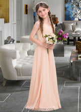 Load image into Gallery viewer, Keyla A-Line V-neck Floor-Length Chiffon Junior Bridesmaid Dress With Ruffle XXCP0013368