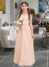 Load image into Gallery viewer, Keyla A-Line V-neck Floor-Length Chiffon Junior Bridesmaid Dress With Ruffle XXCP0013368