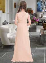 Load image into Gallery viewer, Keyla A-Line V-neck Floor-Length Chiffon Junior Bridesmaid Dress With Ruffle XXCP0013368