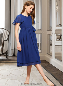 Angie A-Line Scoop Neck Knee-Length Chiffon Junior Bridesmaid Dress With Bow(s) XXCP0013372