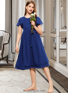 Angie A-Line Scoop Neck Knee-Length Chiffon Junior Bridesmaid Dress With Bow(s) XXCP0013372