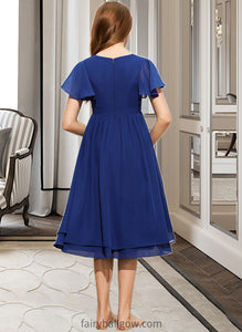 Angie A-Line Scoop Neck Knee-Length Chiffon Junior Bridesmaid Dress With Bow(s) XXCP0013372