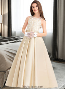 Trinity Ball-Gown/Princess Scoop Neck Floor-Length Satin Lace Junior Bridesmaid Dress XXCP0013374