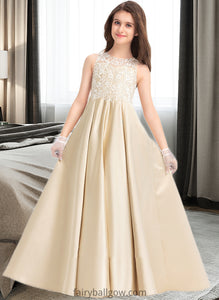 Trinity Ball-Gown/Princess Scoop Neck Floor-Length Satin Lace Junior Bridesmaid Dress XXCP0013374