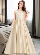 Load image into Gallery viewer, Trinity Ball-Gown/Princess Scoop Neck Floor-Length Satin Lace Junior Bridesmaid Dress XXCP0013374