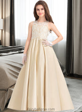 Load image into Gallery viewer, Trinity Ball-Gown/Princess Scoop Neck Floor-Length Satin Lace Junior Bridesmaid Dress XXCP0013374