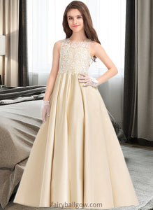 Trinity Ball-Gown/Princess Scoop Neck Floor-Length Satin Lace Junior Bridesmaid Dress XXCP0013374