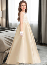 Load image into Gallery viewer, Trinity Ball-Gown/Princess Scoop Neck Floor-Length Satin Lace Junior Bridesmaid Dress XXCP0013374