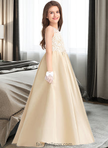 Trinity Ball-Gown/Princess Scoop Neck Floor-Length Satin Lace Junior Bridesmaid Dress XXCP0013374