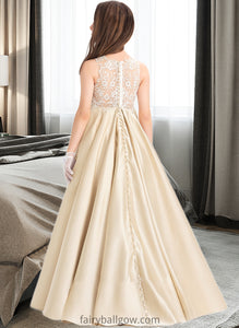 Trinity Ball-Gown/Princess Scoop Neck Floor-Length Satin Lace Junior Bridesmaid Dress XXCP0013374