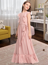 Load image into Gallery viewer, Selina A-Line Scoop Neck Floor-Length Chiffon Junior Bridesmaid Dress With Bow(s) Cascading Ruffles XXCP0013375