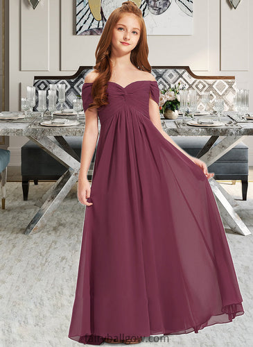 Naima A-Line Off-the-Shoulder Floor-Length Chiffon Junior Bridesmaid Dress With Ruffle XXCP0013376