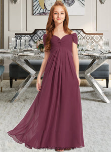 Naima A-Line Off-the-Shoulder Floor-Length Chiffon Junior Bridesmaid Dress With Ruffle XXCP0013376