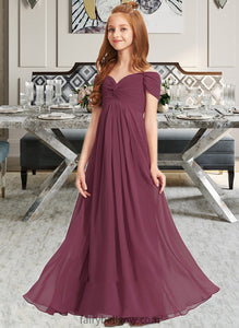 Naima A-Line Off-the-Shoulder Floor-Length Chiffon Junior Bridesmaid Dress With Ruffle XXCP0013376