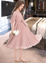 Load image into Gallery viewer, Amanda A-Line Scoop Neck Knee-Length Chiffon Junior Bridesmaid Dress With Bow(s) Pleated XXCP0013377