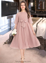 Load image into Gallery viewer, Amanda A-Line Scoop Neck Knee-Length Chiffon Junior Bridesmaid Dress With Bow(s) Pleated XXCP0013377