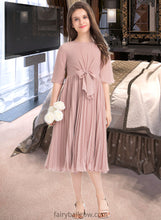 Load image into Gallery viewer, Amanda A-Line Scoop Neck Knee-Length Chiffon Junior Bridesmaid Dress With Bow(s) Pleated XXCP0013377