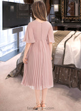 Load image into Gallery viewer, Amanda A-Line Scoop Neck Knee-Length Chiffon Junior Bridesmaid Dress With Bow(s) Pleated XXCP0013377