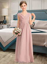 Load image into Gallery viewer, Leilani A-Line V-neck Floor-Length Chiffon Junior Bridesmaid Dress With Ruffle Bow(s) XXCP0013378