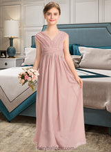 Load image into Gallery viewer, Leilani A-Line V-neck Floor-Length Chiffon Junior Bridesmaid Dress With Ruffle Bow(s) XXCP0013378