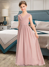 Load image into Gallery viewer, Leilani A-Line V-neck Floor-Length Chiffon Junior Bridesmaid Dress With Ruffle Bow(s) XXCP0013378