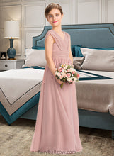 Load image into Gallery viewer, Leilani A-Line V-neck Floor-Length Chiffon Junior Bridesmaid Dress With Ruffle Bow(s) XXCP0013378