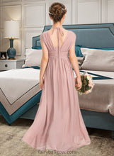 Load image into Gallery viewer, Leilani A-Line V-neck Floor-Length Chiffon Junior Bridesmaid Dress With Ruffle Bow(s) XXCP0013378