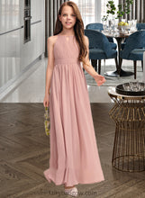 Load image into Gallery viewer, Raven A-Line Scoop Neck Floor-Length Chiffon Junior Bridesmaid Dress With Ruffle Bow(s) XXCP0013380