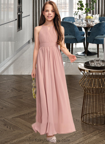 Raven A-Line Scoop Neck Floor-Length Chiffon Junior Bridesmaid Dress With Ruffle Bow(s) XXCP0013380