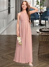 Load image into Gallery viewer, Raven A-Line Scoop Neck Floor-Length Chiffon Junior Bridesmaid Dress With Ruffle Bow(s) XXCP0013380