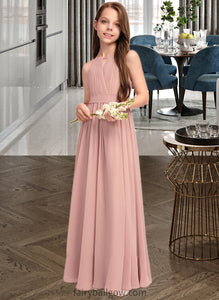 Raven A-Line Scoop Neck Floor-Length Chiffon Junior Bridesmaid Dress With Ruffle Bow(s) XXCP0013380