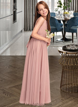 Load image into Gallery viewer, Raven A-Line Scoop Neck Floor-Length Chiffon Junior Bridesmaid Dress With Ruffle Bow(s) XXCP0013380