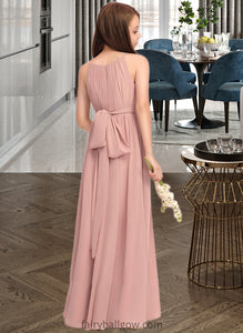 Raven A-Line Scoop Neck Floor-Length Chiffon Junior Bridesmaid Dress With Ruffle Bow(s) XXCP0013380