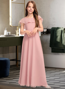 Alayna A-Line Scoop Neck Floor-Length Chiffon Junior Bridesmaid Dress With Cascading Ruffles XXCP0013382