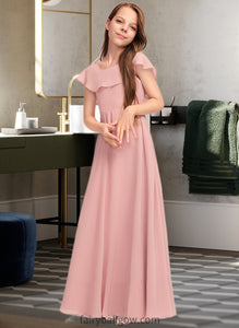 Alayna A-Line Scoop Neck Floor-Length Chiffon Junior Bridesmaid Dress With Cascading Ruffles XXCP0013382