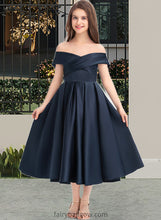 Load image into Gallery viewer, Kristin A-Line Off-the-Shoulder Tea-Length Satin Junior Bridesmaid Dress With Ruffle Pockets XXCP0013383