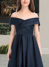 Load image into Gallery viewer, Kristin A-Line Off-the-Shoulder Tea-Length Satin Junior Bridesmaid Dress With Ruffle Pockets XXCP0013383