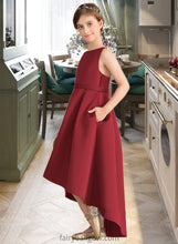 Load image into Gallery viewer, Iyana A-Line Scoop Neck Asymmetrical Satin Junior Bridesmaid Dress With Ruffle Pockets XXCP0013385