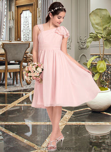 Ryann A-Line V-neck Knee-Length Chiffon Junior Bridesmaid Dress With Cascading Ruffles XXCP0013386