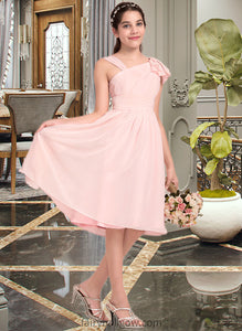 Ryann A-Line V-neck Knee-Length Chiffon Junior Bridesmaid Dress With Cascading Ruffles XXCP0013386