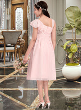 Load image into Gallery viewer, Ryann A-Line V-neck Knee-Length Chiffon Junior Bridesmaid Dress With Cascading Ruffles XXCP0013386