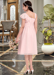 Ryann A-Line V-neck Knee-Length Chiffon Junior Bridesmaid Dress With Cascading Ruffles XXCP0013386