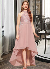 Load image into Gallery viewer, Casey A-Line Scoop Neck Asymmetrical Chiffon Lace Junior Bridesmaid Dress XXCP0013388